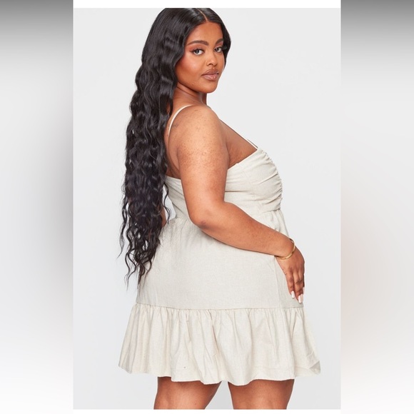 PLT NWT LINEN RUCHED BUST TIERED MINI DRESS - Picture 3 of 6